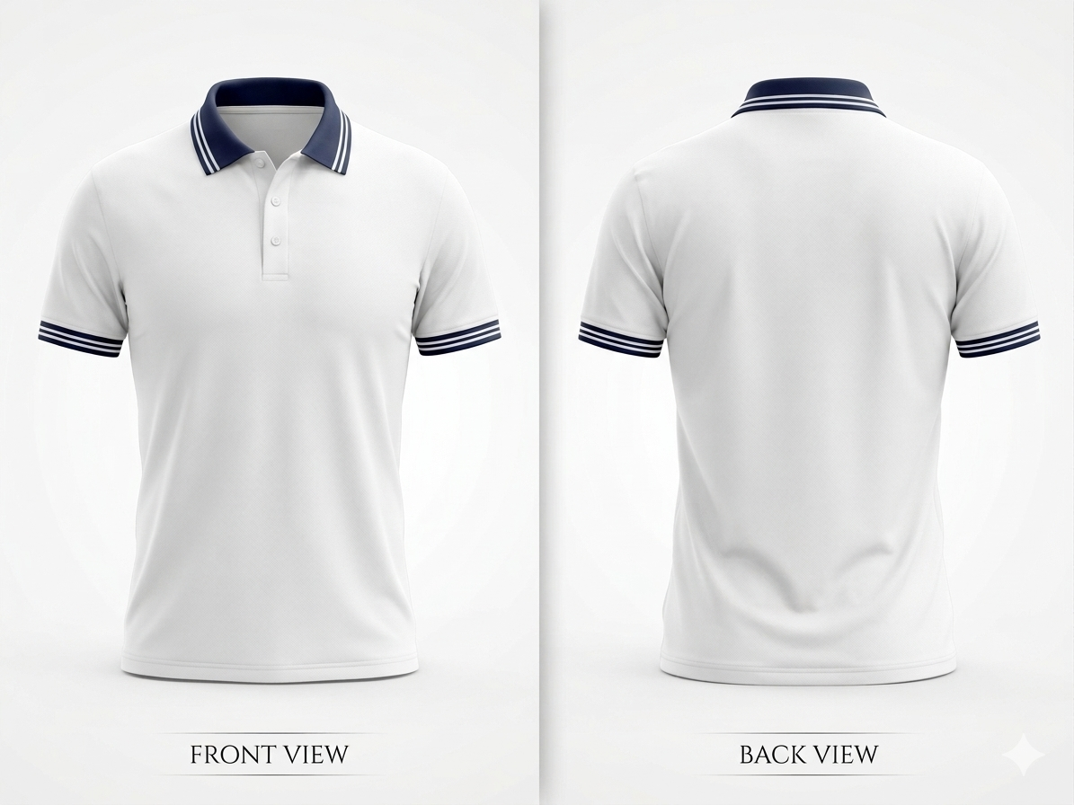 PK Mesh Fabrics - 160 GSM (Body White-Collar Navy Blue)