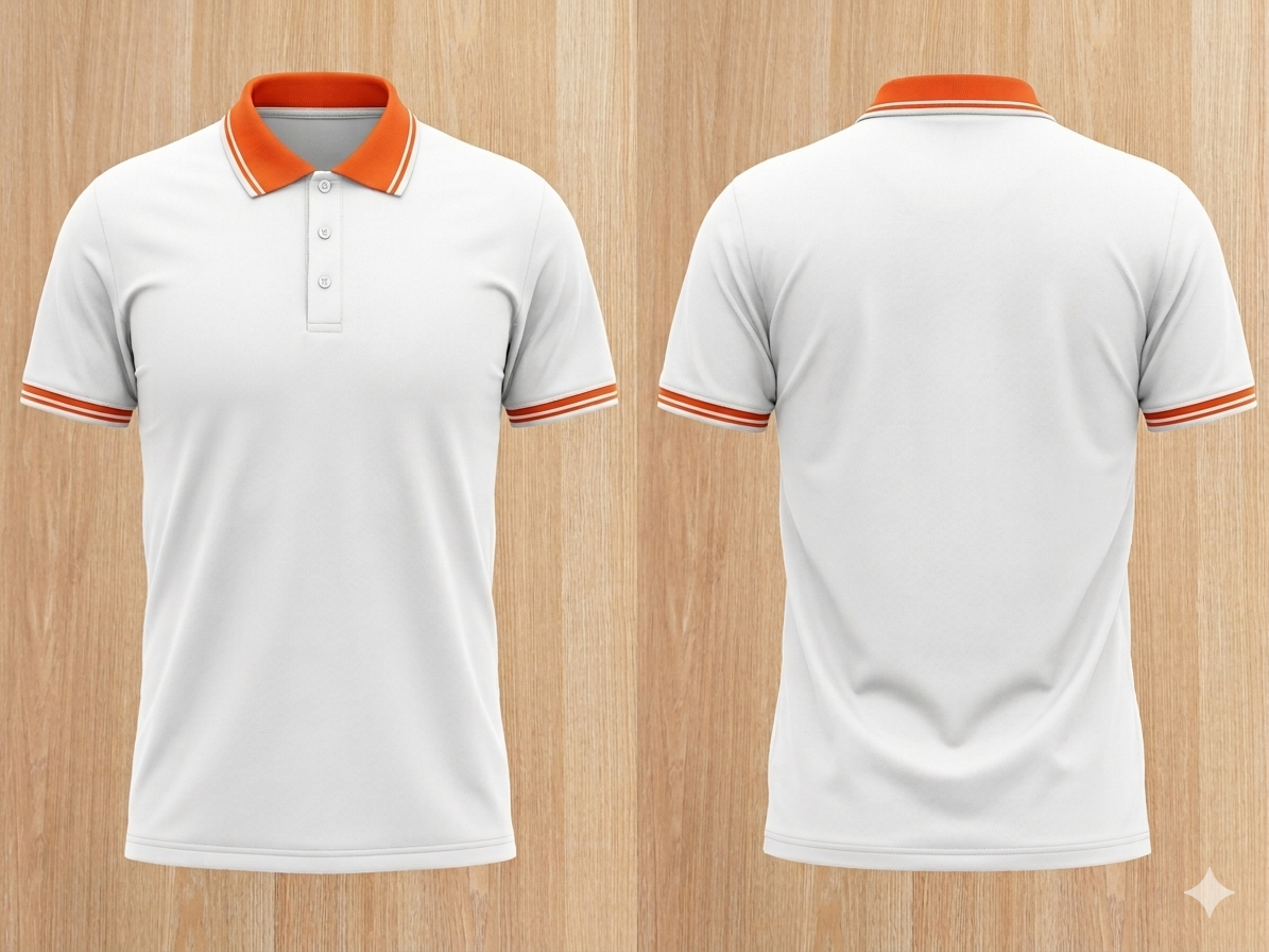 PK Mesh Fabrics - 160 GSM (Body White-Collar Orange)